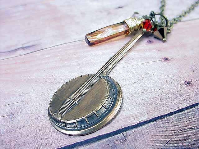 Banjo Pendant Bluegrass Banjo Folk Music Necklace Gift for Music Lover Gift Box