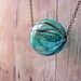 Turquoise Blue Green Glass Pendant Hollow Float Bead Orb Necklace Striped Gold Glitter Unique Gift for Her under 25 Gift Box