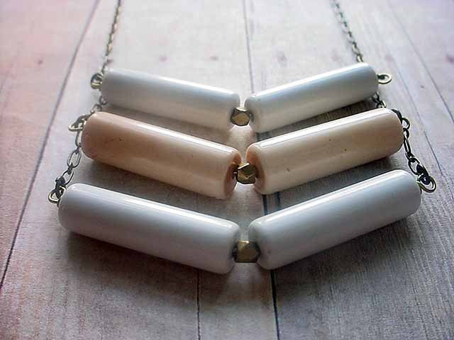 Tribal Chevron Necklace  Pale Peach and Chalky White Breast Plate Gift Box