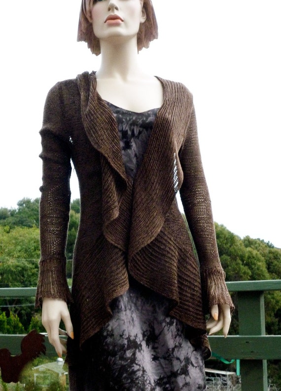 items-similar-to-ruffled-cardigan-knit-sweater-coat-chocolate-brown