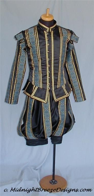 MADE TO ORDER Mens Elizabethan Renaissance Court Suit Costume, Doublet & Paned Slops