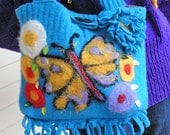 SALE Purse Turquise - Butterfly Garden, upcycled felted wool sweater
