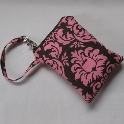 Customizeable Gadget case for your iPod, cell phone, and more Doubly Padded for Extra Protection Pink and Brown Damask and Minky