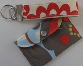 Mini Wallet and Key Fob set in Amy Butler Linen Morning Glory and Cherry Wall Flower (see shop annc. for free shipping offer)