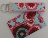 Mini Wallet and Key Fob Set in Amy Butler French Wallpaper duck egg with pink (See shop annc. for free shipping offer)