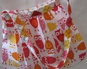 Her First Mod Purse in Pleated Pink Owls and Garden Argle (see shop annc. for free shipping offer)
