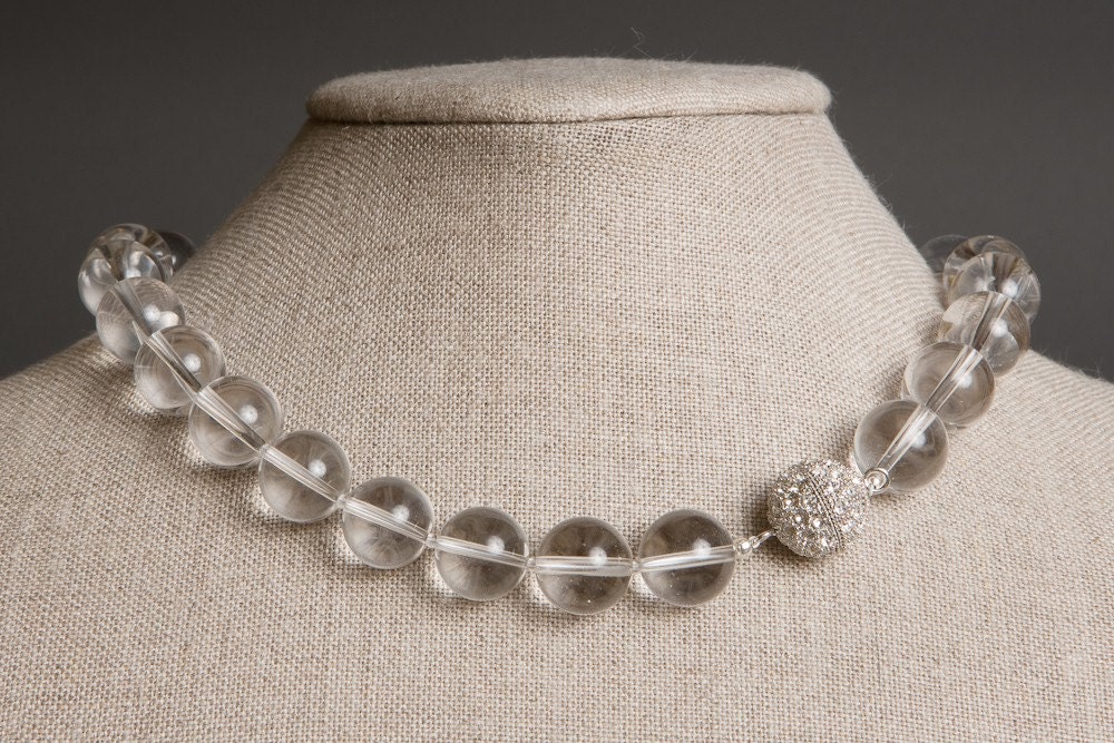 Crystal Quartz Necklace with Rhodium Fireball Clasp - Simplicity