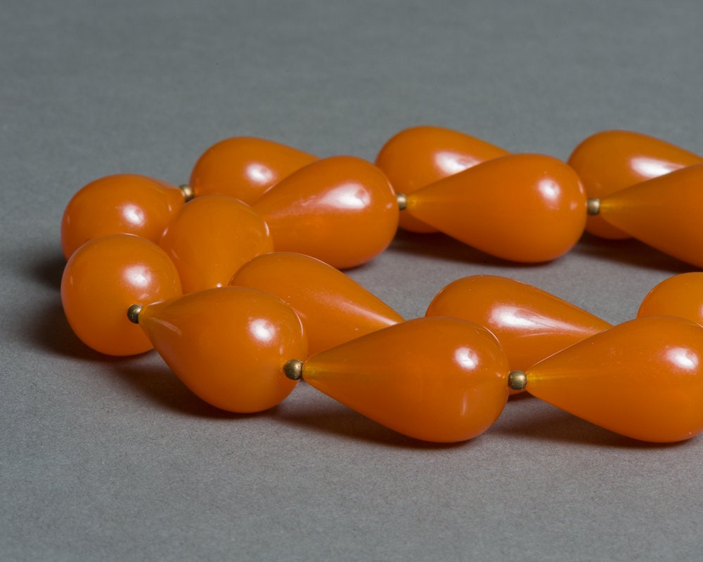 Amber Orange Necklace with Vintage Lucite and Brass under 100 - Koi
