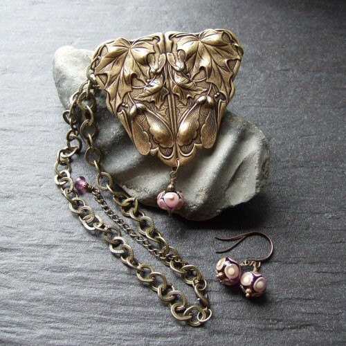 Sycamore Seeds - Brass and Lampwork Necklace and Earrings.