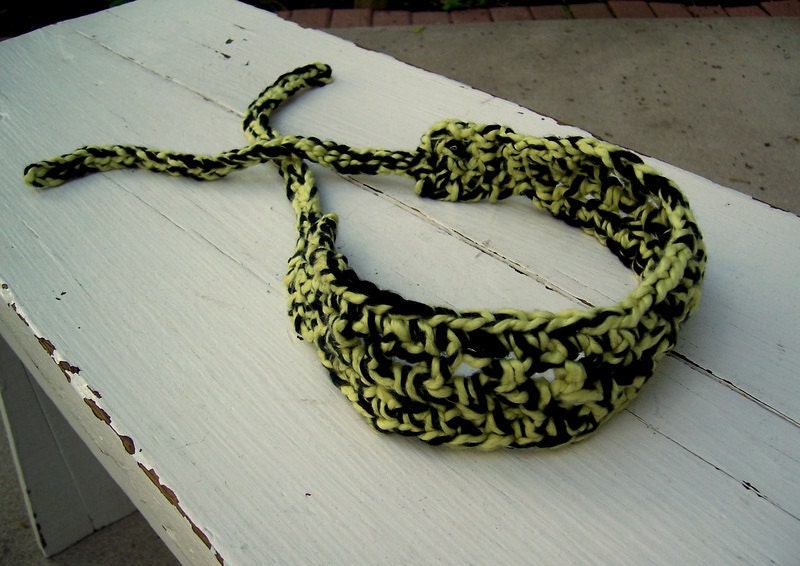 Headband, Organic Cotton, Black and Chartreuse