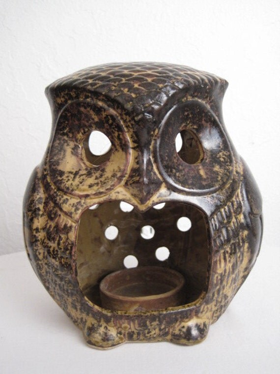 Vintage Owl Candle Holder Ceramic Owl Lantern by CollectingVintage
