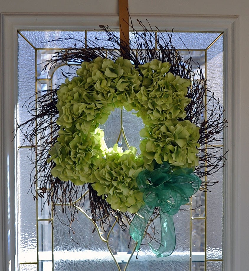 Preppy Lime Green Silk HYDRANGEA Wall Door Wreath Swirl Birch Twig Base