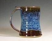 Beer tankard ceramic, coffee mug, stein cup, glazed in brown blue, handmade stoneware by hughes pottery