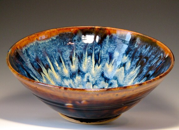 SALE Serving bowl large blue sunburst