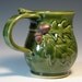 Coffee cup ceramic acorn oak leaf, holiday decor, glazed in green, handmade stoneware by hughes pottery