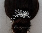Vintage Inspired Ivory Pearls  Crystal Bridal comb - Silver Swarovski Pearls Vine flower Bride Bridesmaid Wedding Hair Accessory Gifts
