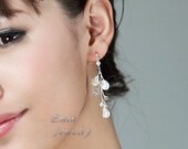 White Swarovski Pearl Rhinestone Sterling Silver Stud Vine Bridal Earrings
