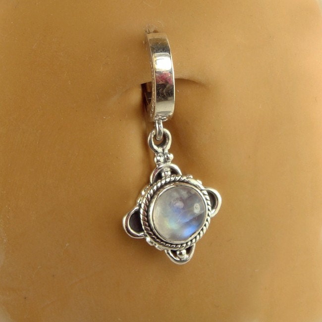 TummyToys Body Jewelry Sterling Silver Belly Ring With Moonstone Drop 69035