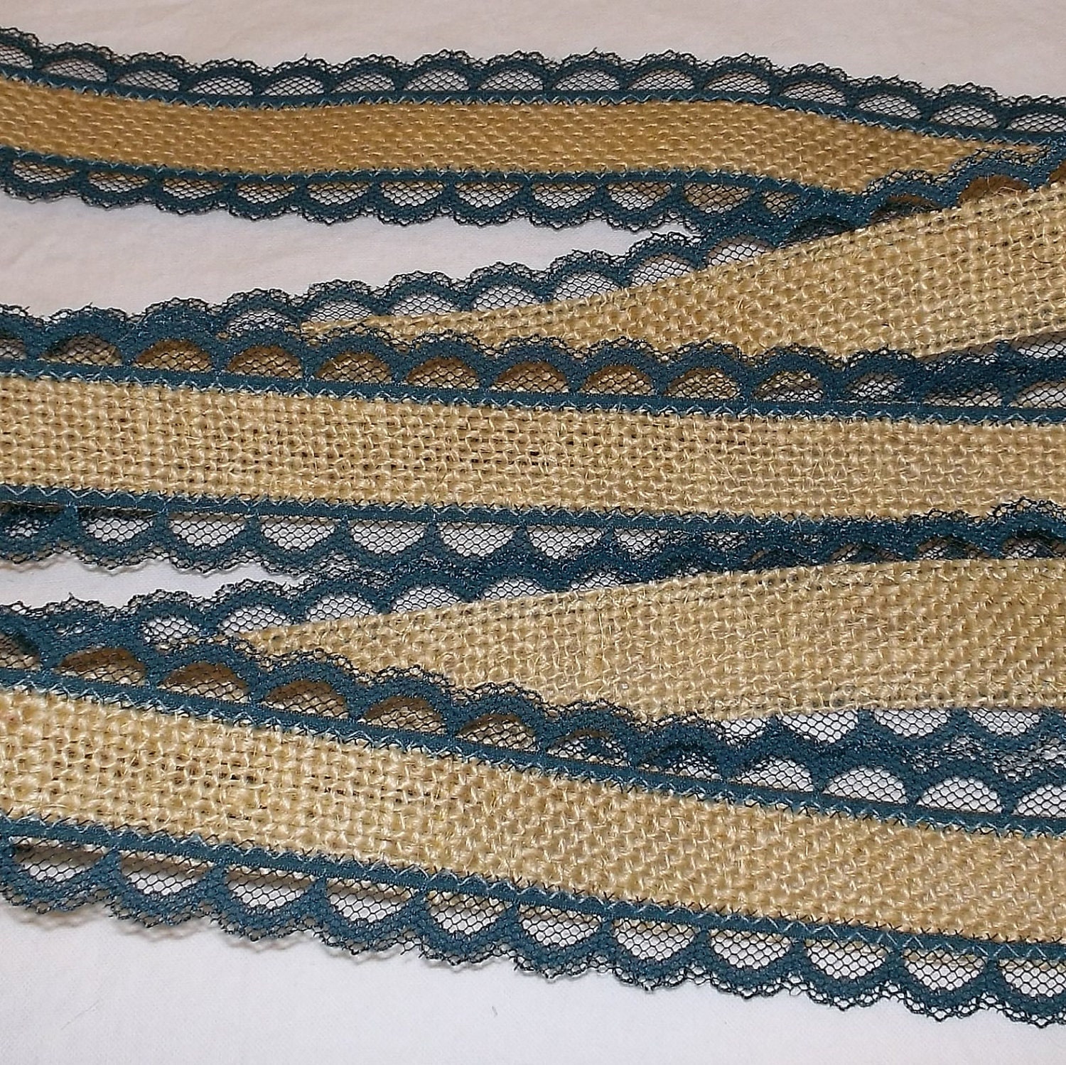 ONLY 3 LEFT - Teal Lace with Burlap Ribbon - 1.5 inch x 3 yards