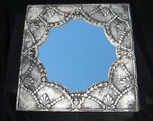 TIN CEILING Metal Mirror 22.5"x22.5" Square  Decorative Black and Silver Shabby Recycled CHIC S 493
