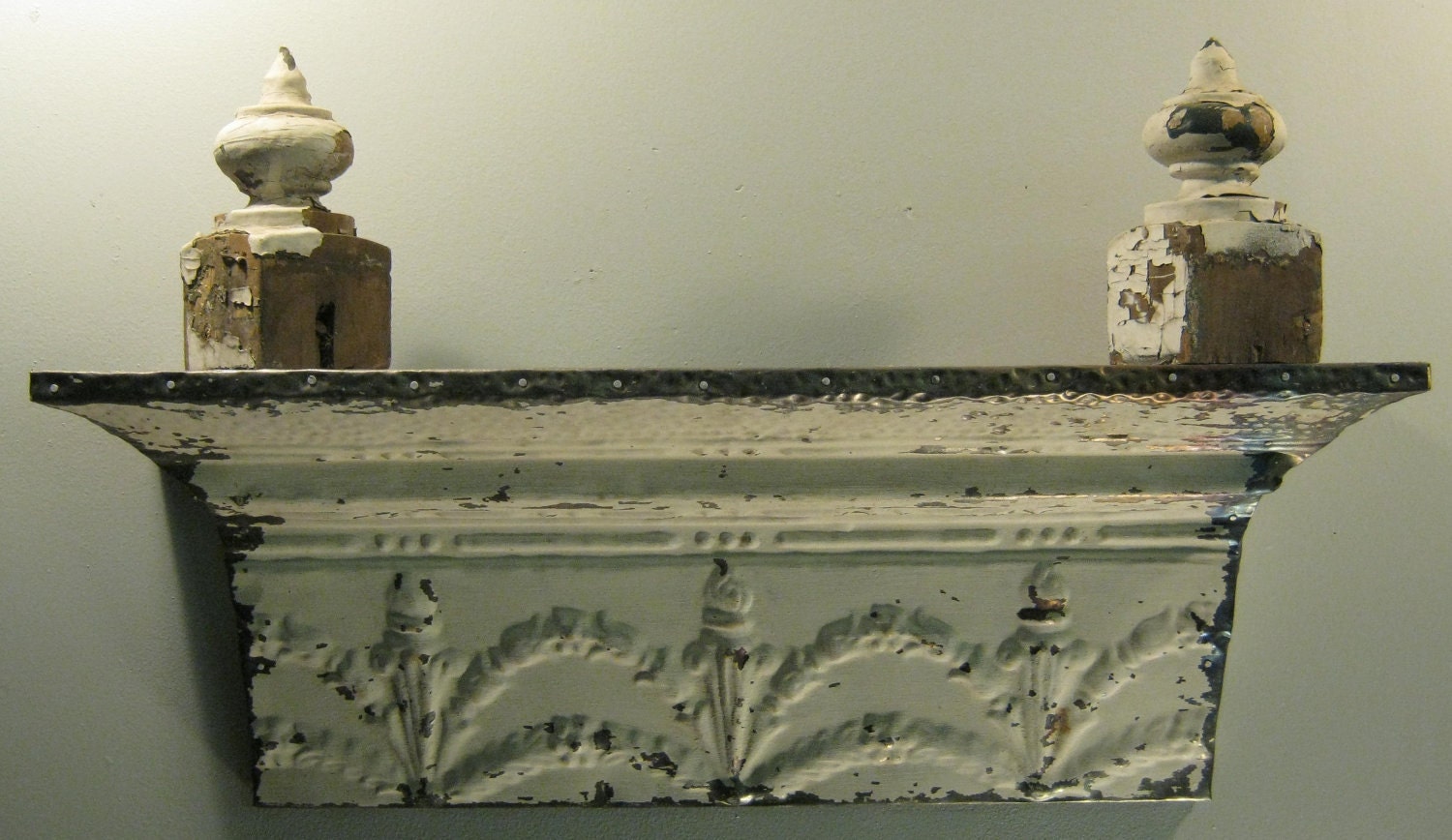 2 FT.- Shabby Salvaged Tin Ceiling SHELF/Mantle Wall Mount Chic Recycled S-251-12