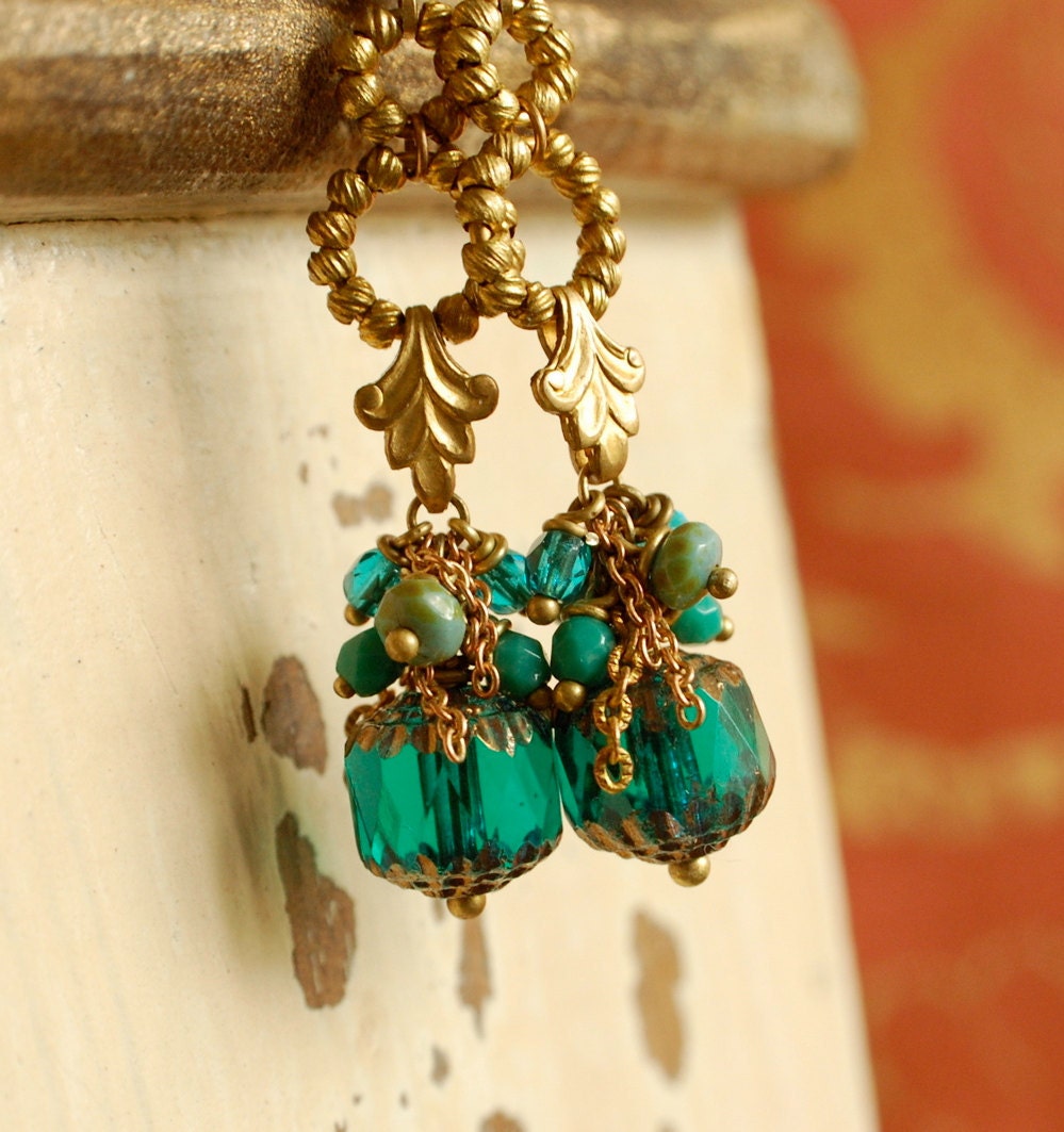 atlantis - antiquity inspired ocean blue czech glass cluster dangle earrings
