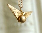 the golden snitch - harry potter inspired dainty brass winged ball necklace