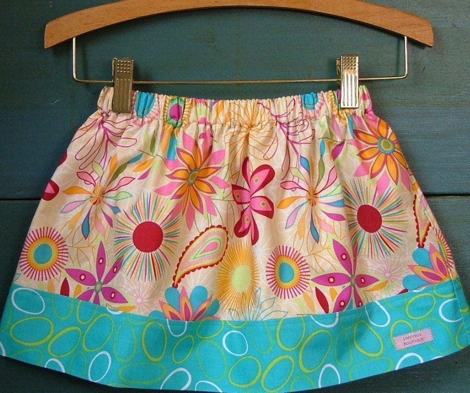 Little Girls Skirt - Olivia Skirt in Garden Pinwheels - available in szs 1 through 6