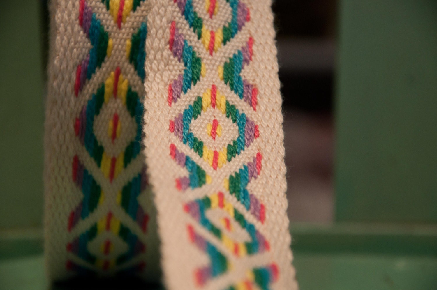 3 yards Vintage Fabric Trim NOS Embroidered Mod Colorful Geometric 60s 70s