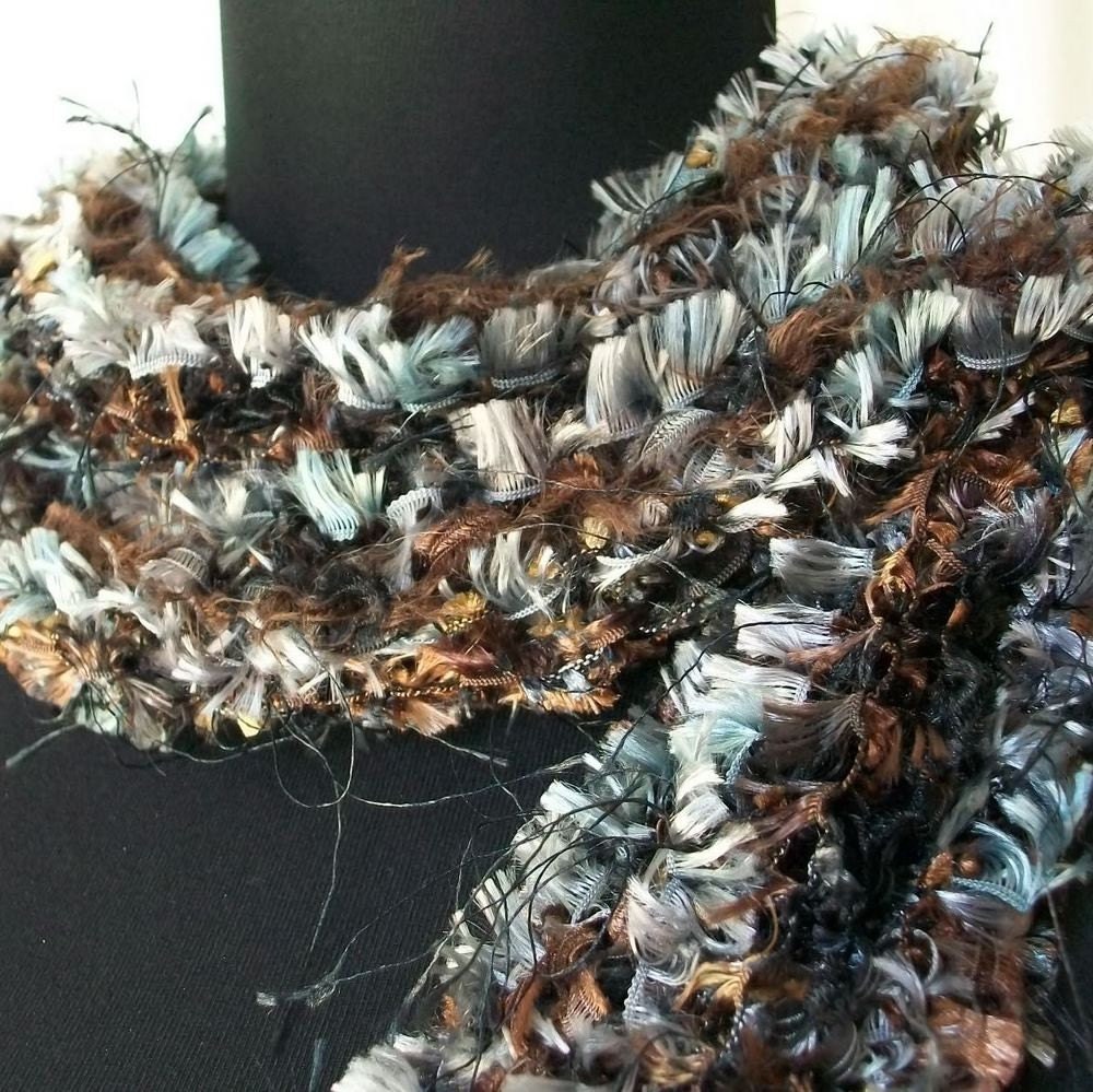 SALE Hand Knit Scarf Wrap in Black, Brown and Gray - Midnight Sky