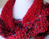 SALE Hand Knit Scarf Wrap in Red and Black