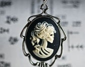 Miss Skeleton Grecian necklace - BLACK IVORY Cameo Gothic Zombie Girl