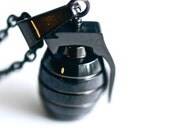 Black Grenade Necklace - Stainless Steel charm