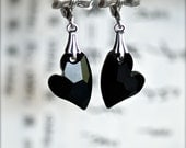 My Sweetheart Earrings  - Swarovski Crystal Passions jet  faceted Devoted 2 U Hearts - Made in USA findings