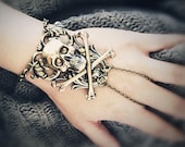 Victrix with Skull Cross Bones - SOLDERED - Slave Bracelet Ring  - American Made Brass Components