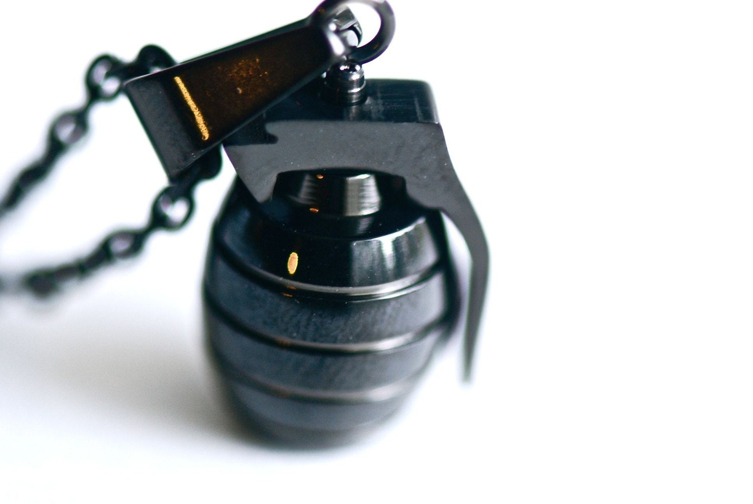 Black Grenade Necklace - Stainless Steel charm - Free Domestic Shipping