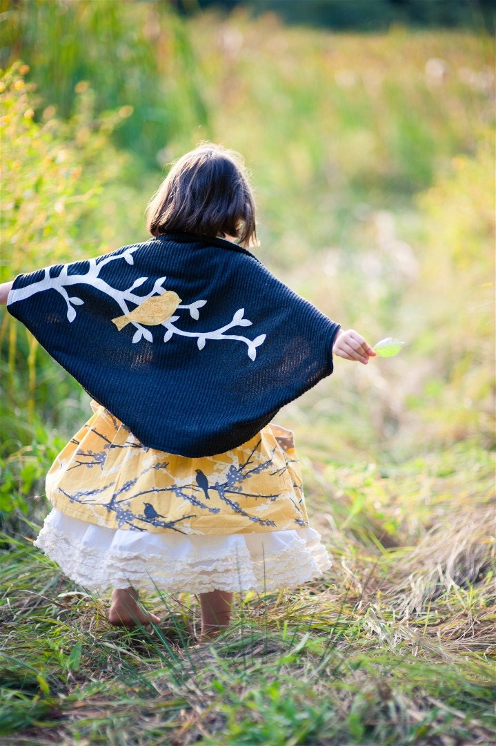 Girls Charcoal Grey Bird and Branch Cardigan Wrap... Sizes 2T through 12