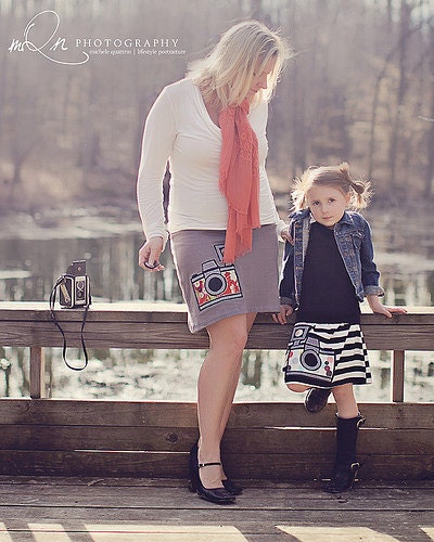 Girls Vintage Camera Applique Knit Skirt... Custom Colors Sizes 12/18M through 14