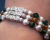 Custom Three Strand Mother/Grandma Sterling Pearl/Swarovski Crystal Bracelet