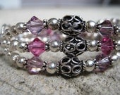 Mothers Day- Triple Strand Three Name Mother/Grandma Bracelet- Sterling Silver Swarovski Crystal