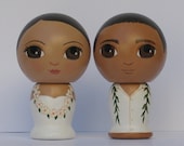 Custom Hawaiian Wedding Cake Toppers Hand Painted on Wooden Kokeshi Dolls