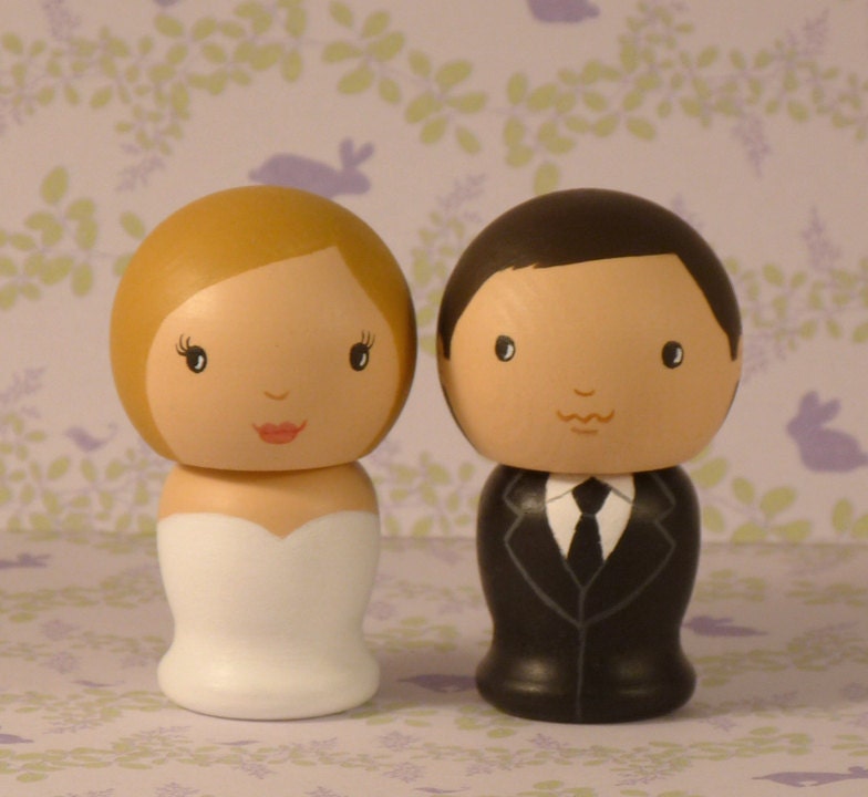 Semi Custom Wedding Cake Toppers Hand Painted on Wooden Kokeshi Dolls Medium