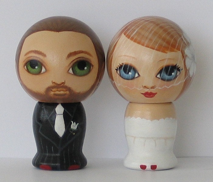 Custom Wedding Cake Toppers Hand Painted on Wooden Kokeshi Dolls
