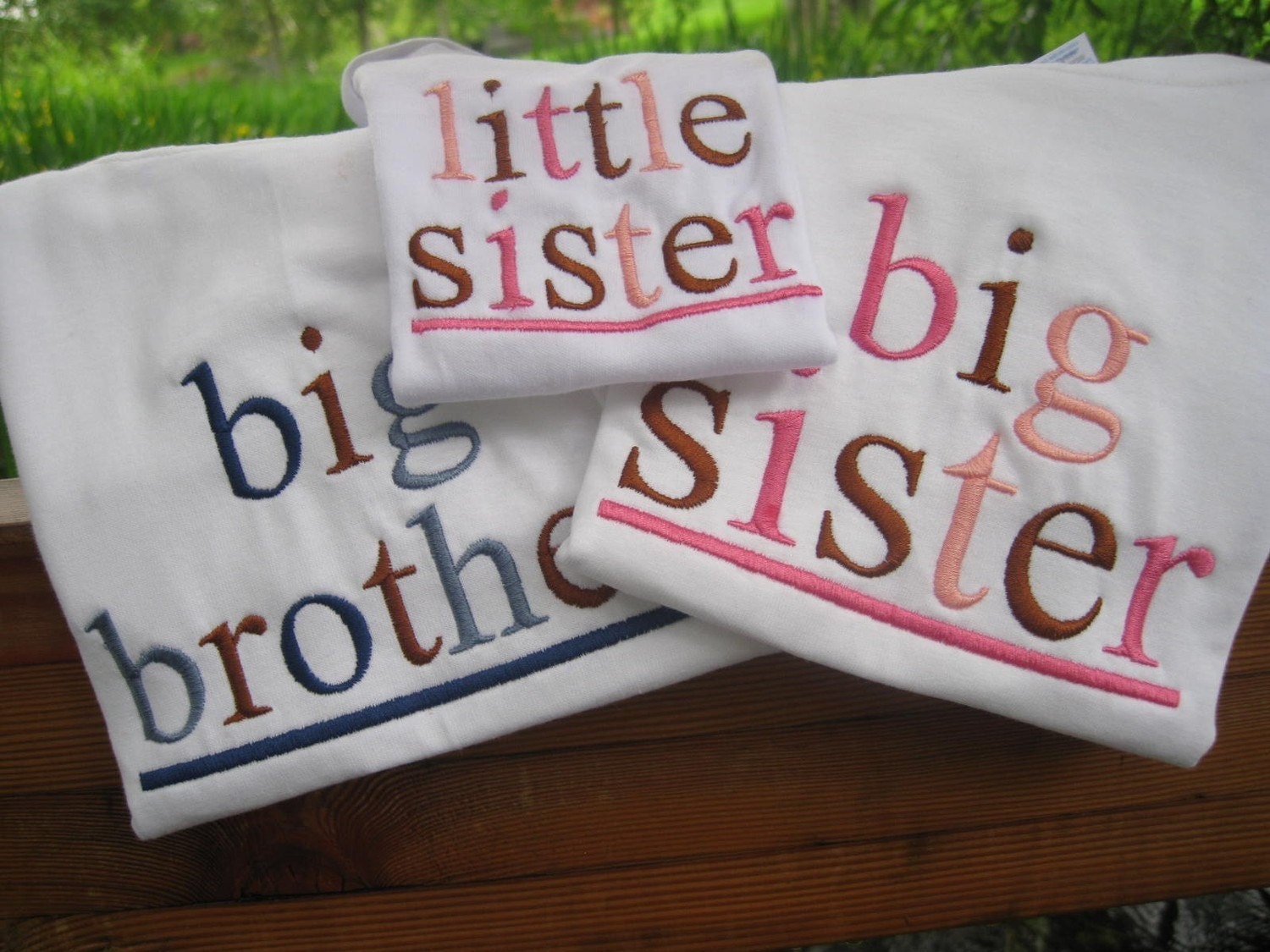 Sibling Shirt sets, Little Brother / Little Sister and Big Brother / Big Sister embroidered 3 COLORED Shirts set.