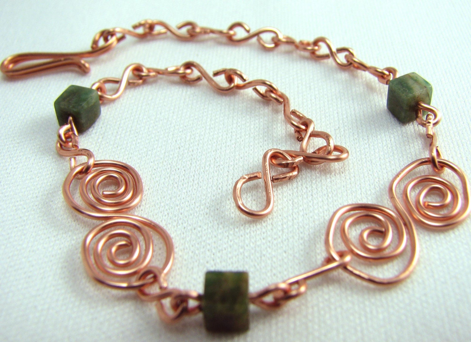 Copper Green Stone Bracelet 8 inches SALE (Was 25.00)
