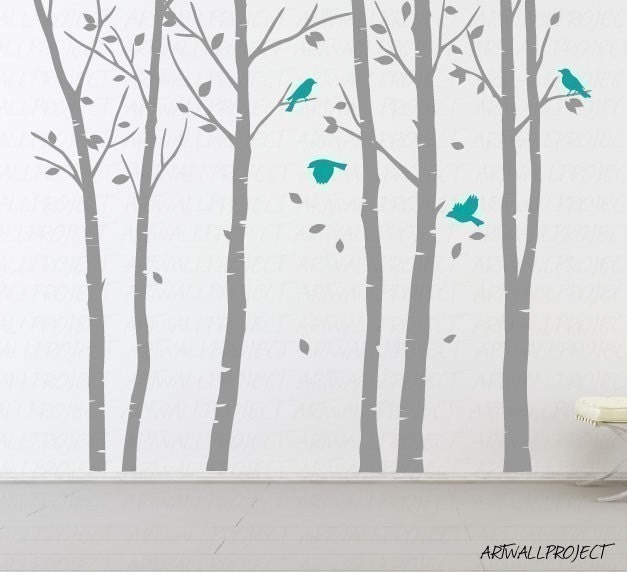 Wall Art Vinyl Decal Sticker Home Style - LEAFY Birch Tree 101 inches with birds