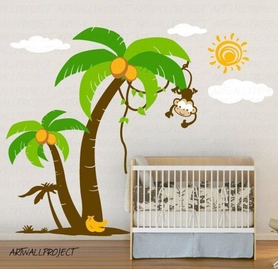 Removable Vinyl Wall Decal Palm Trees with Cute by artwallproject