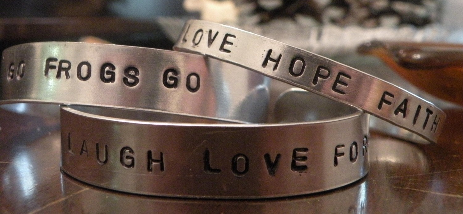 Custom Order 1/2 inch width Double-Sided Handstamped Metal Cuff Bracelet