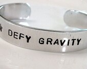 Stamped Wicked Witch Cuff Elphaba Defy Gravity Custom Silver Metal Bracelet