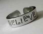 Hand stamped 3/8 inch Custom Silver Metal Thin Cuff Ring
